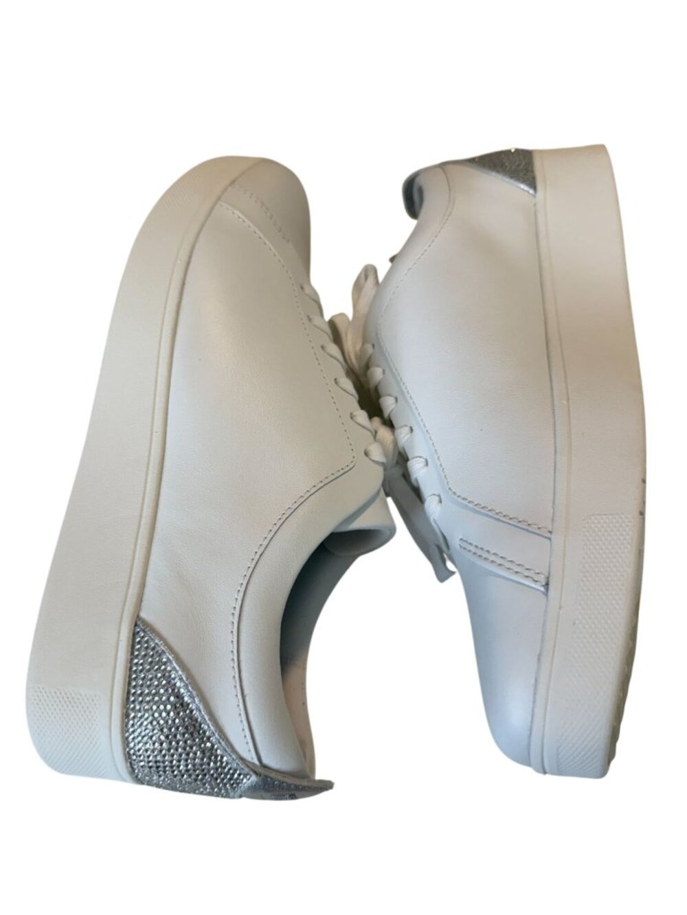 Fitflop Rally White and Silver Crystal Back Tab Leather Sneaker Size 8.5 NIB - Picture 6 of 12